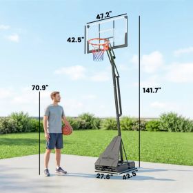 Portable Basketball Hoop Outdoor, 8-10ft Adjustable Basketball Goal, 47 Inch Shatterproof Backboard, Hand-Crank Lift (Option: Black Transparent)