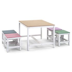5-piece Children's Patio Table And Chair Set - 1 Table & 4 Stools, 29.5 Inches, Khaki, Pink, Purple, Blue, And Green Color Blocking, Made Of Popl (Option: Defaulttitle)