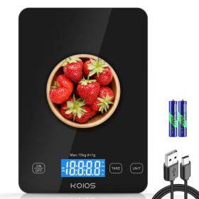 KOIOS Food Scale, 33lb/15kg Digital Kitchen Scale Grams And Ounces For Cooking Baking, 1g/0.1oz Precise Graduation, Type-C Charging, Tare Functio (Option: black)